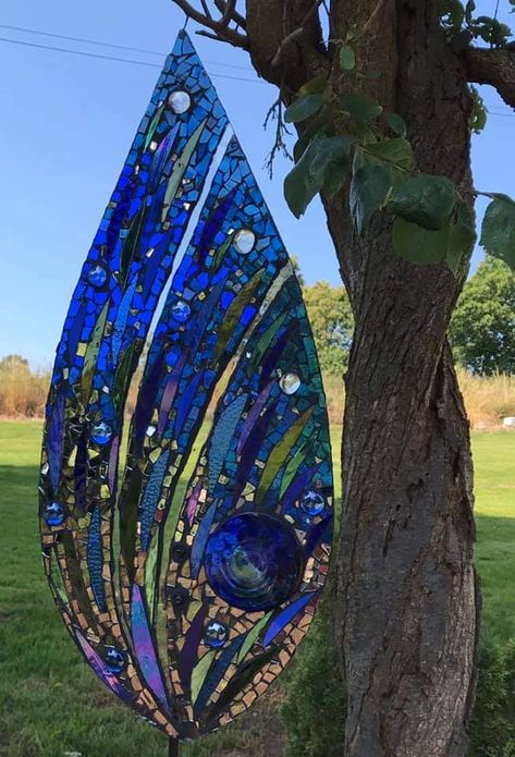 Mosaic Yard Art, Mosaic Water, Wings Artwork, Katie Green, Mosaic Pots, Green Mosaic, Fused Glass Wall Art, Yard Sculptures, Mosaic Garden Art