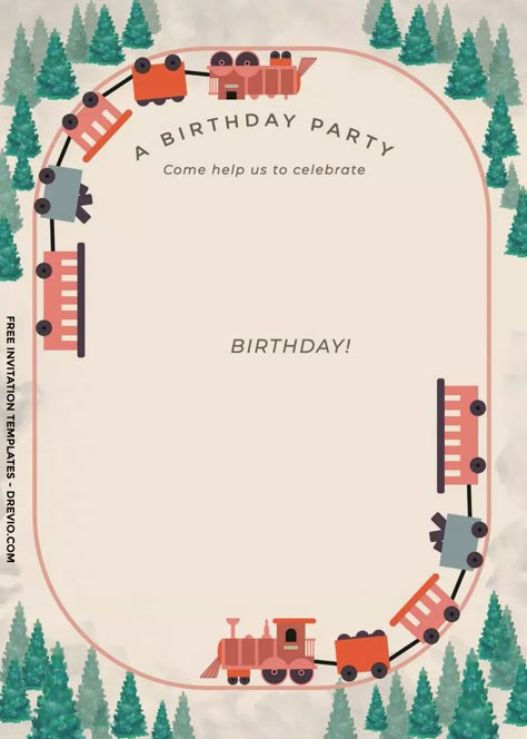 Train Party Invitations, Train Birthday Theme, Train Theme Birthday Party, Train Invitation, Birthday Invitation Card Template, Baby Birthday Themes, Train Theme, Trains Birthday Party, Free Printable Birthday Invitations