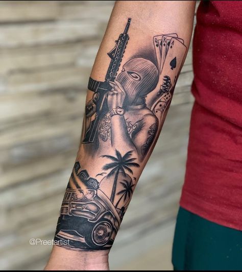 Ski Mask Tattoo, Gentleman Tattoo, Forearm Cover Up Tattoos, Herren Hand Tattoos, Gang Tattoos, Filigree Tattoo, Skull Sleeve Tattoos, Gangsta Tattoos, Chicano Style Tattoo