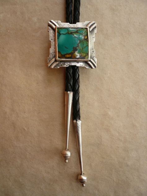 Gail Golden Bolo Tie with Turquoise Women Bolo Tie, Gail Golden, Cowboy Jewelry, Mens Western Wear, Silver Casting, Silversmith Jewellery, Vintage Native American Jewelry, Necklace Outfit, Silver Turquoise Jewelry