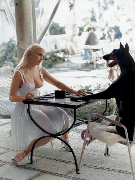 Outdoors, Table & Chair, almost Full body Versace 1995, Madonna 90s, Magazine Vogue, Helmut Newton, Steven Meisel, Bedtime Stories, Gianni Versace, Fashion Books, Vintage Vibes