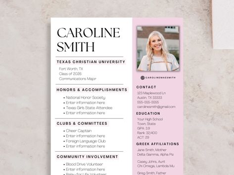 Cute Sorority Resume and Cover Letter, Sorority Resume Template with Photo and Cover Letter, Customizable Sorority Rush Resume Template by CaymansDesigns on Etsy Cute Resume, Rush Resume, Recruitment Resume, Sorority Resume, Unique Resume, National Honor Society, Resume And Cover Letter, Sorority Rush, Community Involvement