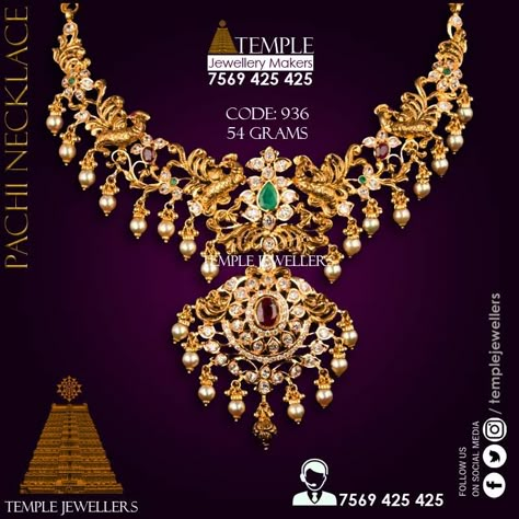 CZ Pachi Necklace 54 grams / 916 KDM Gold Temple Jewellers / 7569 425 425 Festive Gold Diamond Temple Necklace, Hallmarked Yellow Gold Plated Temple Necklace, Gold-plated Temple Necklace With Cutdana, 22k Gold Hallmarked Temple Necklace Pendant, Luxury Hallmarked 22k Gold Temple Necklace, Gold Jewellery India, 1 Gram Gold Jewellery, Beautiful Gold Necklaces, Gold Chain Jewelry