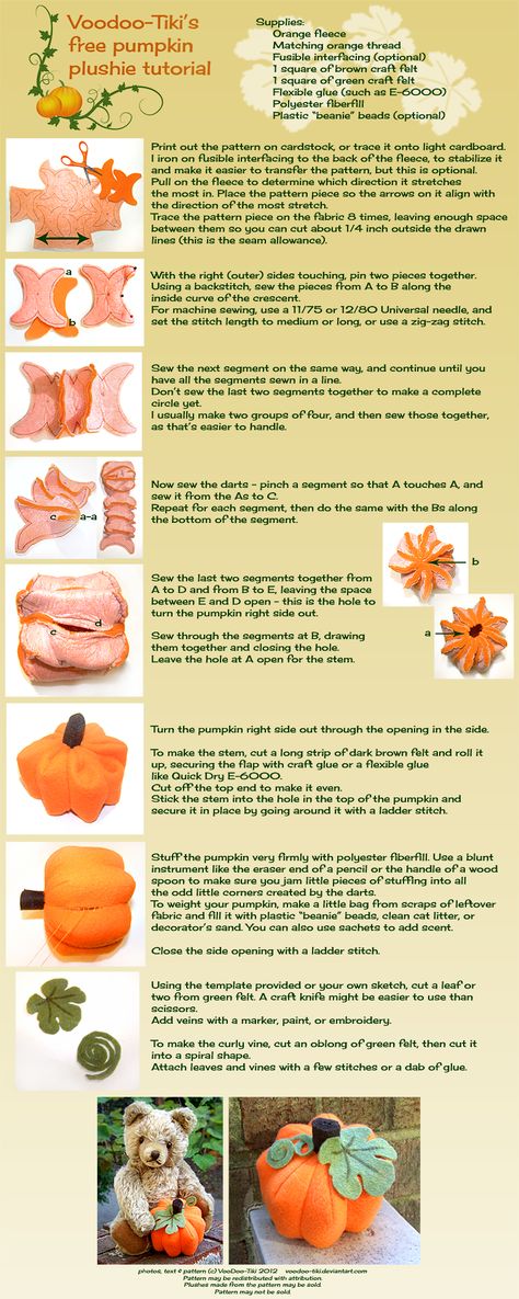 Plushie Tutorial, Pumpkin Patterns Free, Pumpkin Plush, Felt Glue, Art Pumpkin, Felt Crafts Patterns, Pretend Food, Plushie Patterns, Felt Pattern