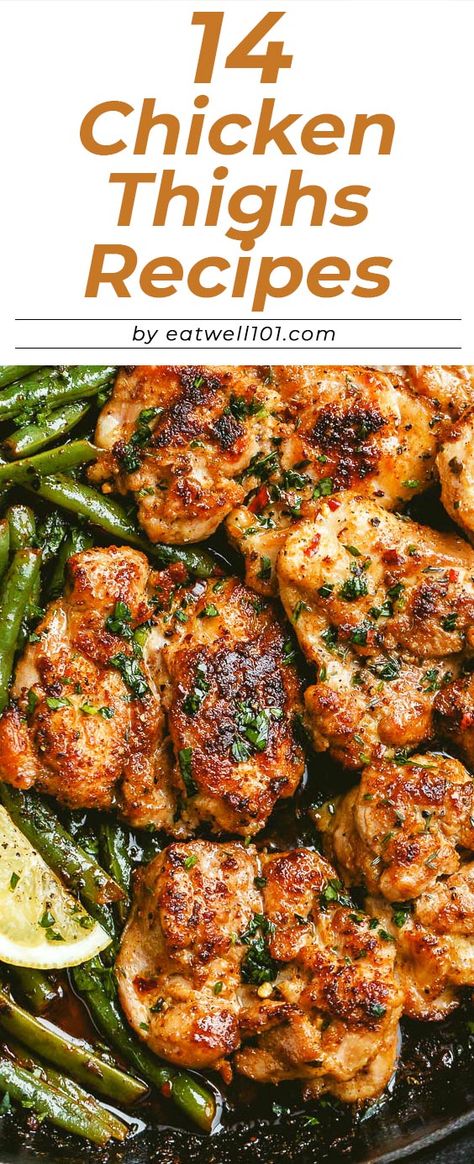 14 Easy Chicken Thigh Recipes - #chicken #recipes #eatwell101 - These chicken thighs recipes are cheap, easy, tasty! Easy Chicken Thigh Dinner Recipes, Chicken Thigh Dinner Recipes, Easy Chicken Dinner Baked, Keto Easy Meals, Green Bean Recipes Skillet, Green Beans Skillet, Chicken Thigh Dinner, Lemon Garlic Butter Chicken, Dinners Slow Cooker