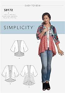 Amazon.com: Simplicity 8172 Easy to Sew Misses' Kimono Sewing Pattern Kit, Code 8172, Sizes XXS-XXL : Arts, Crafts & Sewing Kimono Sewing Pattern, Trim Options, Jacket Sewing, Kimono Style Jacket, Mode Kimono, Top Sewing, Boho Jacket, Kimono Pattern, Beautiful Kimonos