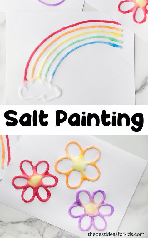 Salt Painting Art Projects - choose a free printable template to create salt art. A rainbow, flower, sun or butterfly. Salt Crafts, Salt Art, Kids Painting Crafts, Salt Painting, Painting Spring, Butterfly Kids, Sun Flowers, Painting Activities, Spring Crafts For Kids