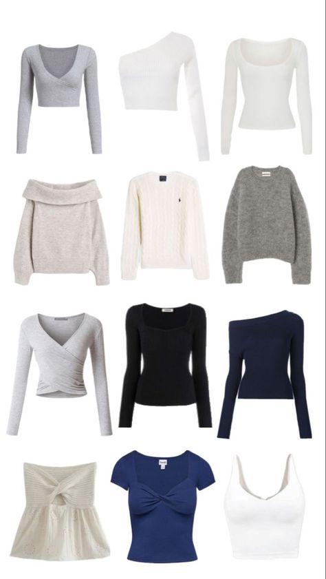 Cute Tops For Winter, Essential Outfits Wardrobe Basics, That Girl Wardrobe, Wish List Clothes, Aethstetic Clothes, Basics Wardrobe, Winter Basics, Digital Closet, Stockholm Style