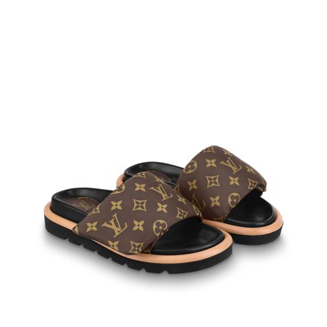 Designer Shoes for Women: Heels, Slides, Sneakers, Shoes | LOUIS VUITTON ® - 7 Louis Vuitton Slides, Pool Pillow, Leather Label, Pinterest Closet, Kinds Of Shoes, Louis Vuitton Shoes, Louis Vuitton Men, Tory Burch Miller Sandal, Footwear Design Women