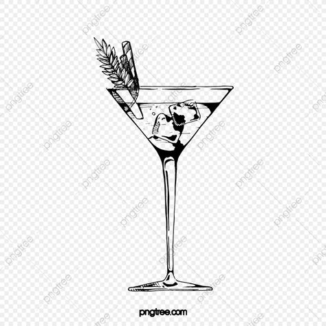 Colorful Alcoholic Drinks, Cocktail Drawing, Wine Glass Illustration, Black Line Drawing, Cocktails Clipart, Glass Drawing, Wing Drawing, Cocktail Images, Cocktail Illustration