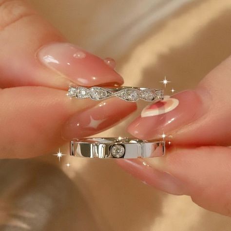 2 Pcs Silver Color Shiny Zircon Matching Couple Rings Luxury Delicate Wedding Rings Set for Women Delicate Wedding Ring, Matching Couple Rings, Luxury Couple, Beach Birthday, Romantic Jewellery, Couple Ring, Trendy Ring, Anniversary Jewelry, Love Forever