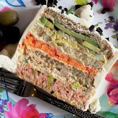 Frosted Sandwich Loaf Recipe - A Canadian Foodie Layered Sandwich Loaf, Sandwich Loaf Recipe, Ribbon Sandwiches, Aboriginal Food, Happy 89th Birthday, Cake Sandwiches, Curry Egg Salad, Sandwich Cakes, Tea Sandwich