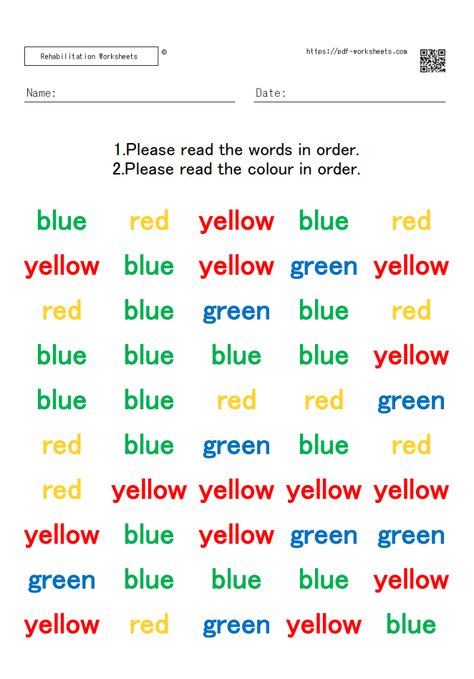 Stroop Task 10×5 Stroop Task 10×5_001 In order to download the following worksheets, you need to register as a premium member. →About Premium Membership ← The post Stroop Task 10×5 (20 sheets) first appeared on Rehabilitation Worksheets. Brain Boosting Activity Worksheet, Brain Gym Worksheets, Brain Integration Therapy Exercises, Visual Perception Activities Worksheets, Cognitive Reframing Worksheet, Cognitive Distortions Worksheet, Brain Gym Exercises, Kids Art Party, Brain Gym For Kids