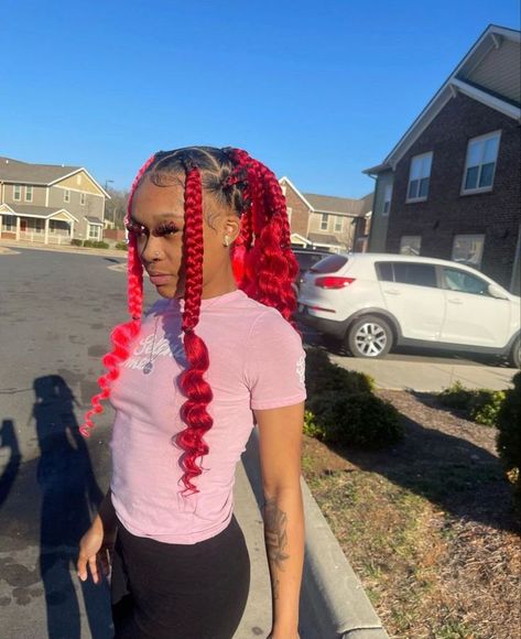 Pink Braids Black Women, Two Braids Hairstyle Black Women, Dolly Hair, Peekaboo Braids, Special Hairstyles, Coi Leray Braids, Red Braids, Latest Hair Braids, 2023 Hairstyles