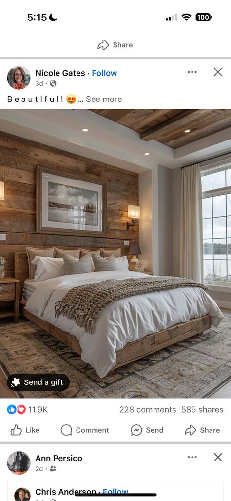 Accent Wall Behind Bed, Wall Behind Bed, Vintage Home Decor Farmhouse, Palette Furniture, Luxury Floor Plans, Cabin Bedroom, Bedroom Design Inspiration, Bedroom Accent, Accent Wall Bedroom