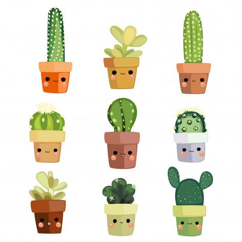 Kawaii Cactus, Cactus Cartoon, Cactus Illustration, Door Decs, Seed Packaging, Cactus Painting, Plant Wallpaper, Cactus Art, Kawaii Doodles