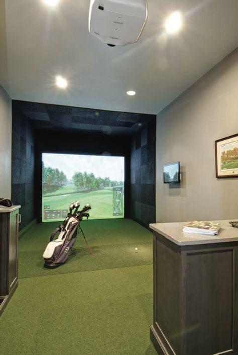 How We Turned a 3 Car Garage Into a Home Golf Simulator Room | Garage Remodeling in Columbus, Ohio - Dave Fox Home Golf Simulator Room, Diy Golf Simulator, Golf Man Cave, Exterior Garage Door, Simulator Room, Home Golf Simulator, Indoor Golf Simulator, Office Golf, Golf Simulator Room