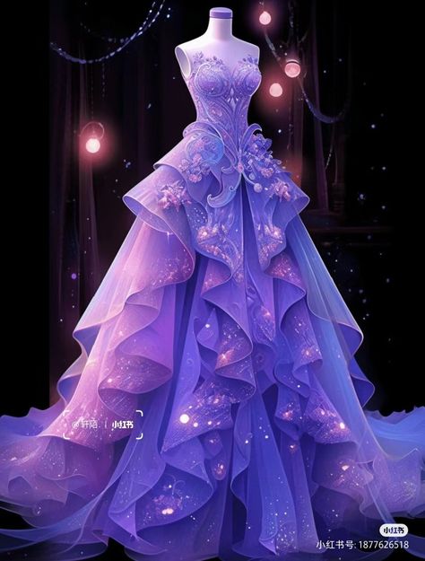 Princess Dress Fairytale Royal, Fasion Dressing, Midevil Dress, Violet Dress, Iridescent Dress, Dress Anime, Beautiful Long Dresses, Fairytale Fashion, Fantasy Dresses