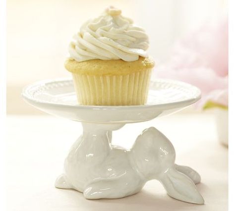 I feel like I need this bunny stand from Pottery Barn, but it's discontinued! Bunny Desserts, Bunny Plates, Bunny Cupcakes, Pedestal Cake Plate, Cake And Cupcake Stand, Easter Decorating, Easter Baking, Kitchen Things, Bunny Cake