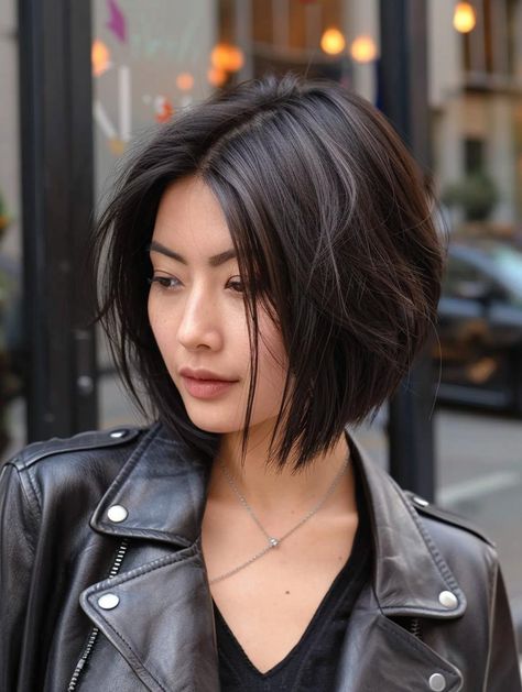 Elevate Your Style with a Stacked Bob Haircut Asian Bob Haircut With Bangs, Edgy Asian Hair, Asian Hair Bob, Asian Bob Haircut, Short Straight Bob Hairstyles, Bob Style Haircuts, Bob Haircut For Round Face, Bob Haircut Curly, Stacked Bob