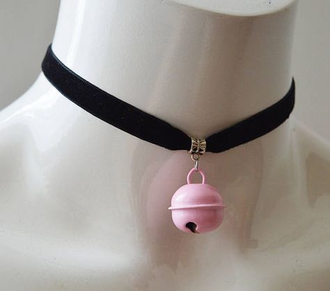 Necklace For Everyday, Pink Choker, Pet Spaces, Play Day, Ribbon Necklace, Silver Bells, Kittens Playing, Emo Outfits, Choker Collar