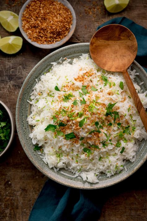 Coconut Rice Recipe Rice Cooker, Rice Cooker Coconut Rice, Coconut Lime Rice, Jasmine Rice Recipes, Coconut Milk Rice, Kitchen Sanctuary, Coconut Rice Recipe, Cilantro Rice, Risotto Rice