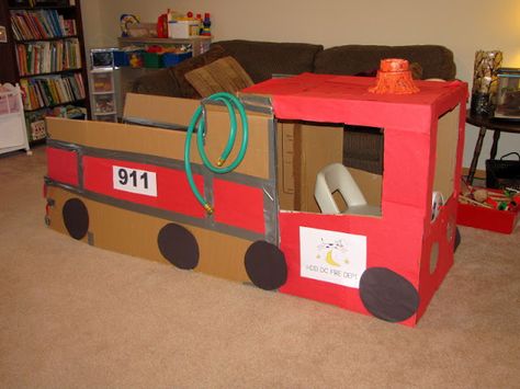 Fire Truck Dramatic Play | Things to Share and Remeber Cardboard Fire, Fire Prevention Month, Fire Safety Theme, Fire Safety Preschool, Community Helpers Theme, Role Play Areas, Community Helpers Preschool, Dramatic Play Preschool, Dramatic Play Area