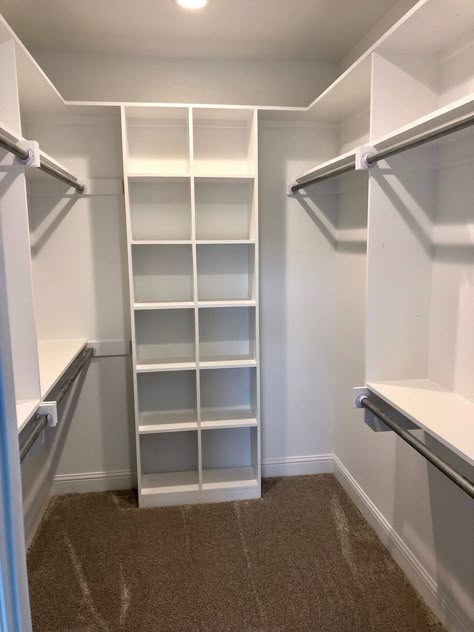 Designing A Small Walk In Closet, Walk In Closet Budget Diy, Simple Small Closet Ideas, Redo Small Walk In Closet, 12x6 Walk In Closet Layout, Diy Closet Remodel Walk In, Walk In Closet Redo Diy, Small Walkin Closet Ideas Layout Corner, 4x8 Closet Layout