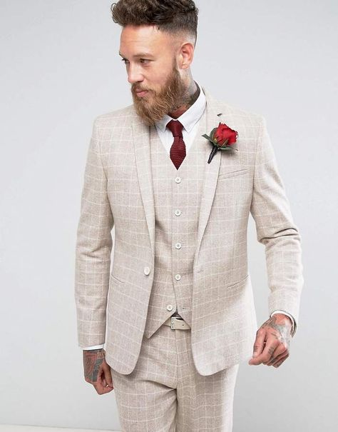 Beach Wedding Suits, Asos Wedding, Modern Mens Fashion, Fabric Textured, Check Suit, Check Design, Groom Suit, Men’s Suits, Mixing Fabrics