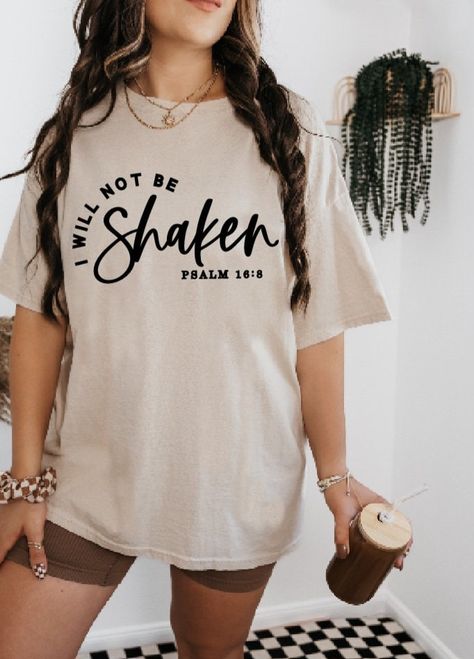 Psalms 16:8 bible verse tee is a great gift for a woman of faith or for yourself and is a trendy boho vibe!  Great way to spread the message by wearing a stylish shirt that has a inspirational meaning and that will inspire others that see it! - High quality cotton  - Durable design - Hand printed by screen printing  Each shirt is made with love and dedication to make sure you have a great quality t-shirt. Thank you for stopping by and supporting my small business. Feel free to check out my other Bible Verse Tshirt Designs, Tshirt Design Ideas Bible Verse, Tshirt Vinyl Design, Christian Tee Shirts For Women, Inspirational Shirts Women, Bible Verse Tshirt Ideas, Faith Shirts For Women, Cute Shirt Designs Aesthetic, Church T Shirt Ideas Design