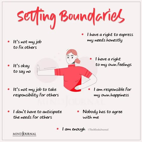 Setting Boundaries: It’s not my job to fix others. It’s okay to say no. It’s not my job to take responsibility for others. I don’t have to anticipate the needs for others. Nobody has to agree with me. I am responsible for my own happiness. I have a right to my own feelings. I have a right to express my needs honestly. I am enough Setting Boundaries Quotes, Not My Job, Boundaries Quotes, Set Boundaries, Take Responsibility, Setting Boundaries, Mental And Emotional Health, Self Care Activities, Self Compassion