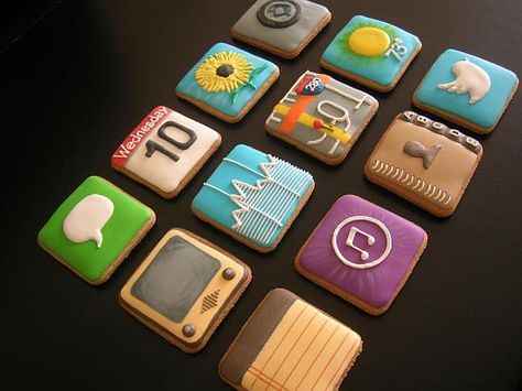 Computer Cookies, Iphone Cookies, Iphone Cake, Cookies Royal Icing, Baking List, Making Sweets, Sugar Cookie Designs, Diy Cookie, Office Computer