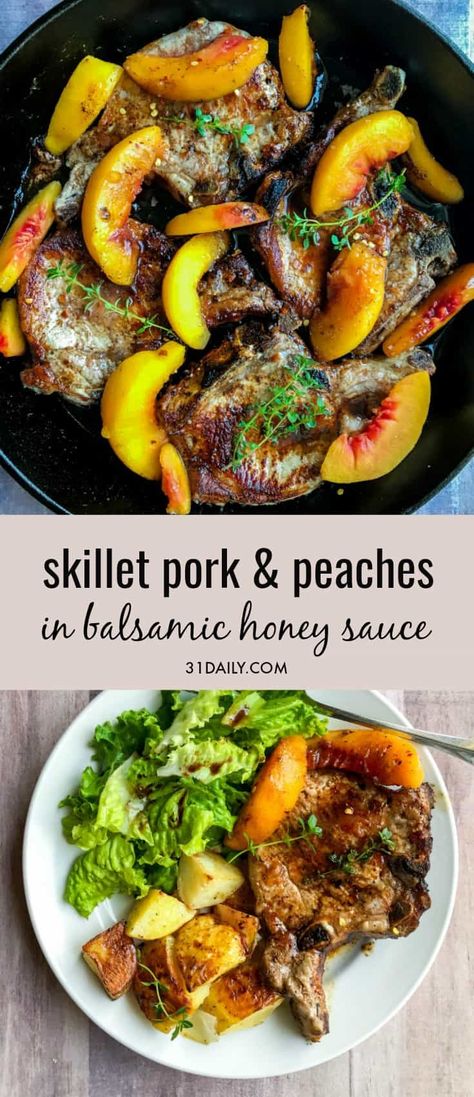 Peach Pork Chops, Skillet Pork Chops, Honey Sauce, Pork Dinner, Peach Recipe, Pork Chop Recipes, Pork Dishes, Sweet And Savory, Meat Dishes