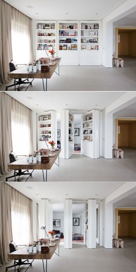 These Rotating Bookshelves Make Way To Your Secret Room  #Bookshelf #shelving #shelvingunit #shelf #storageideas Art Collector Home, Secret Doorway, Sliding Wall, Interior Design Per La Casa, Secret Room, Real Estat, Hidden Rooms, Ottawa Ontario, Working Space