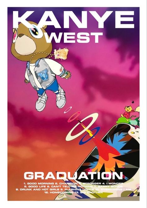 Kanye Posters Aesthetic, Artist Posters Music, Kanye West Poster, Graduation Aesthetic, James Carter, Graduation Album, Graduation Poster, Music Poster Ideas, Music Poster Design