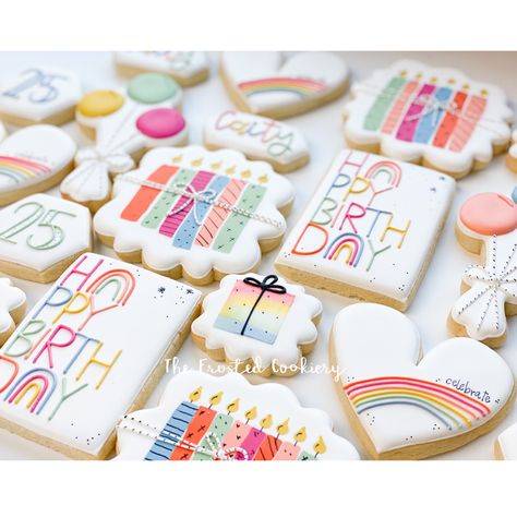 Specialty Cookies, Rainbow Sugar Cookies, Birthday Sugar Cookies, Cookies Decoration, Cookie Board, Happy Birthday Cookie, Flooding Cookies, Happy Happy Birthday, Royal Iced Cookies