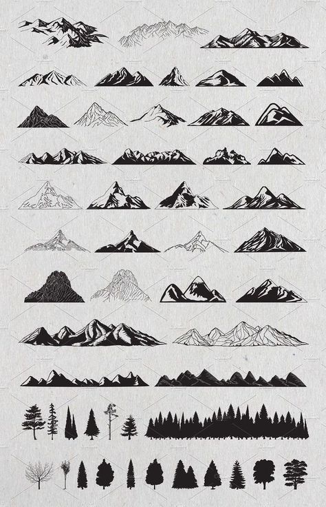 Drawn Mountains, Moutain Tattoos, Trees Vector, Mountains And Trees, Mountain Drawing, Tattoo Zeichnungen, Cat Tattoos, Tiny Tattoo, E Tattoo