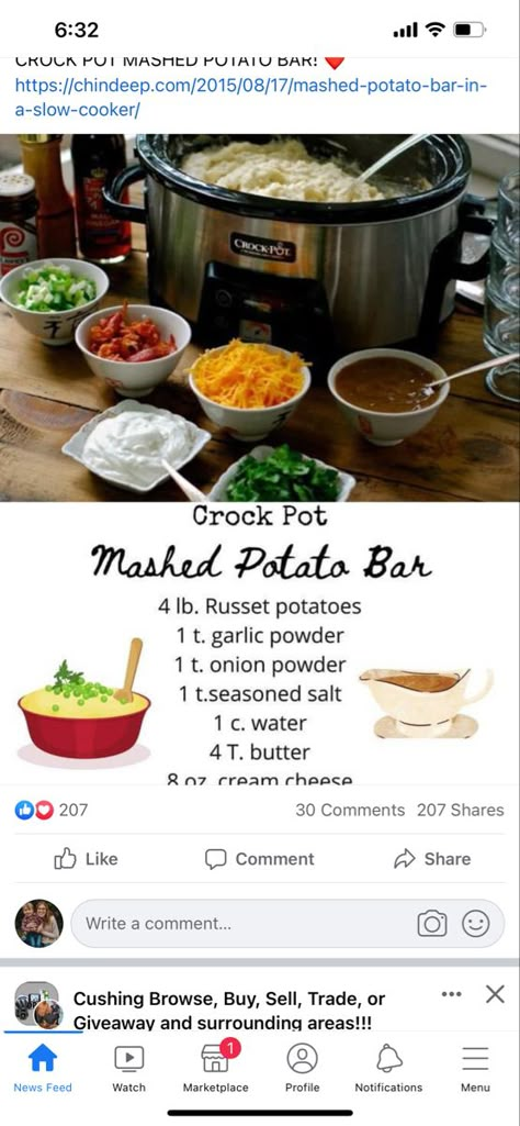 New Years Apps, Crockpot Potluck, Mashed Potato Bar, Christmas Eve Appetizers, Warm Comfort Food, Crock Pot Easy, Crockpot Mashed Potatoes, Crockpot Side Dishes, Crock Pot Slow Cooker Recipes