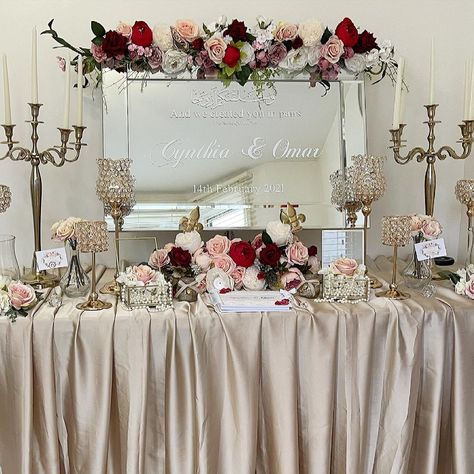 Eva’s Entrances on Instagram: “Beautiful home nikkah setup #welcometable #entrancetable #guestbooktable #homenikkah #nikkah #covidwedding #valentinesday #homewedding…” Nikkah Setup At Home, Nikkah Entrance, Nikkah Setup, Home Nikkah, Nikkah Decor, Backyard Dinner, Nikah Decor, Backyard Dinner Party, Beautiful Home