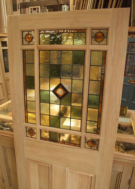 interior french doors with glass | Stained Glass Interior Vestibule Door Stained Glass Interior, Victorian Front Doors, Door Glass Inserts, Internal Glass Doors, Panel Interior Doors, Stained Glass Door, Glass Interior, Glass French Doors, Glass Panel Door