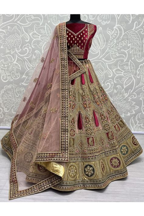 Peach Heavy Net Designer Lehenga Choli Set Trendy Lehenga, Ethnic Lehenga, Partywear Lehenga, Peach Lehenga, Velvet Dupatta, Net Lehenga Choli, Bridal Lehenga Online, Fancy Embroidery, Dori Work