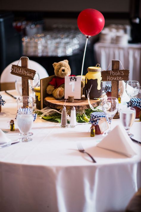 Winnie The Pooh - Disney Theme Wedding Table Centre Pieces Disney Theme Wedding, Disney Centerpieces, Disney Wedding Centerpieces, Disney Themed Wedding, Table Centre Pieces, Event Planning Guide, Deco Disney, Wedding Table Themes, Reception Table Settings