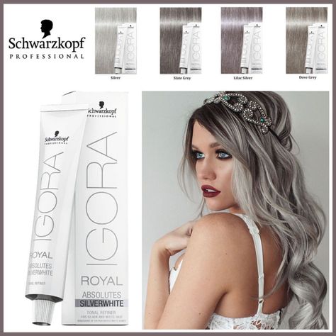 Schwarzkopf Igora Royal-Grey Lilac,Dove Grey,Silver,Slate Grey Hair Dye/Colour Slate Grey Hair, Lilac Grey Hair, Schwarzkopf Hair Color, Silver White Hair, Grey Lilac, Grey Hair Dye, Blond Balayage, Hair Color Formulas, Silver Hair Color