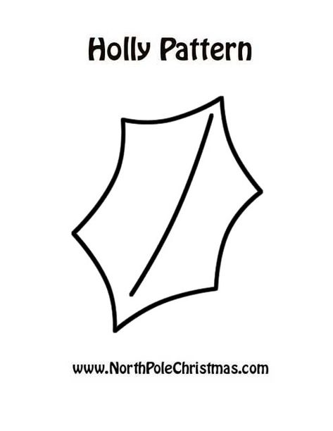 Christmas Holly Leaf Pattern - NorthPoleChristmas.com Holly Pattern Christmas, Holly Embroidery Easy, Holly Leaf Template Free Printable, Stained Glass Holly Leaves, Holly Leaf Pattern, Felt Holly Leaves, Christmas Ornament Template Printable, Holly Leaf Template, Holly Template