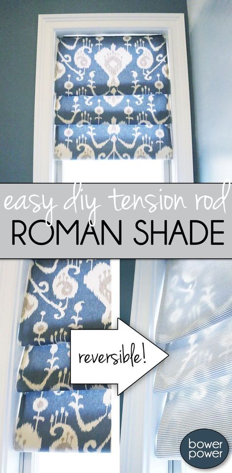 Here's an easy tutorial how to make your own roman shade. It's SO EASY, anyone can do it! Diy Roman Shades, Tension Rods, Diy Window Treatments, Diy Shades, No Sew Curtains, Tension Rod, Hunter Douglas, Roman Shade, Bathroom Windows