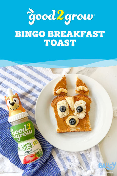 Breakfast just got toast-ally cute! Follow the instructions below to make your very own Bingo toast, fun for kiddos (and for grown-ups too!) Pair with Bluey or Bingo on good2grow for maximum fun! Let’s make Bingo toast for brekkie! Bingo Toast From Bluey, Bluey Bingo Toast, Bingo Toast, Quick Snacks For Kids, Breakfast Toast, Easy Meals For Kids, Fun Snacks For Kids, Kids Recipes, Grown Ups