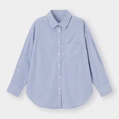 GU Striped Oversized Shirt - Blue May 2024 University Supplies, Clothing Flatlay, Nyc Closet, Blue Striped Shirt, Thrift Inspo, Light Blue Shirts, Easy Trendy Outfits, Jeans Tops, Oversized Shirt