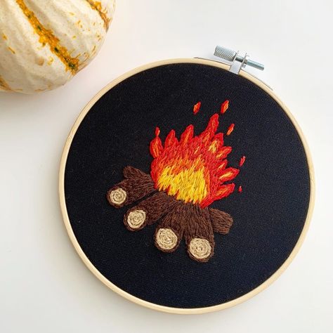 Fire Embroidery, Sunset Embroidery, Flame Embroidery, Fire Embroidery Designs, Firefly Embroidery, Campfire Cross Stitch Pattern, Embroidered Flames, Campfire Embroidery, Fire Cross Stitch Pattern