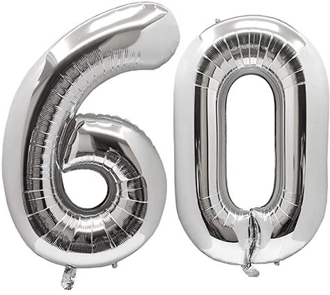 Amazon.com: AULE 40 Inch Jumbo Silver Foil Mylar Number Balloons for Men Women 60th Birthday Party Decorations 60 Years Old Anniversary Party Supplies : Home & Kitchen Balloons For Men, 60 Balloons, Wedding Anniversary Party Decorations, Diamond Theme, 60th Birthday Party Decorations, Silver Balloon, Marriage Anniversary, Anniversary Event, Wedding Anniversary Party