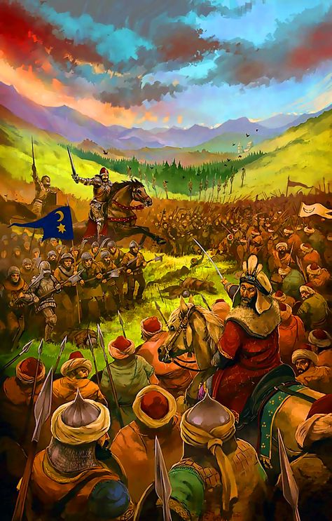 Vlad Tepes the Impaler leading his Transylvanian troops against the Ottoman Turks Vlad The Impaler, Historical Warriors, Ancient Warfare, Islamic Paintings, Medieval Period, Medieval History, Historical Art, Medieval Art, Military Art